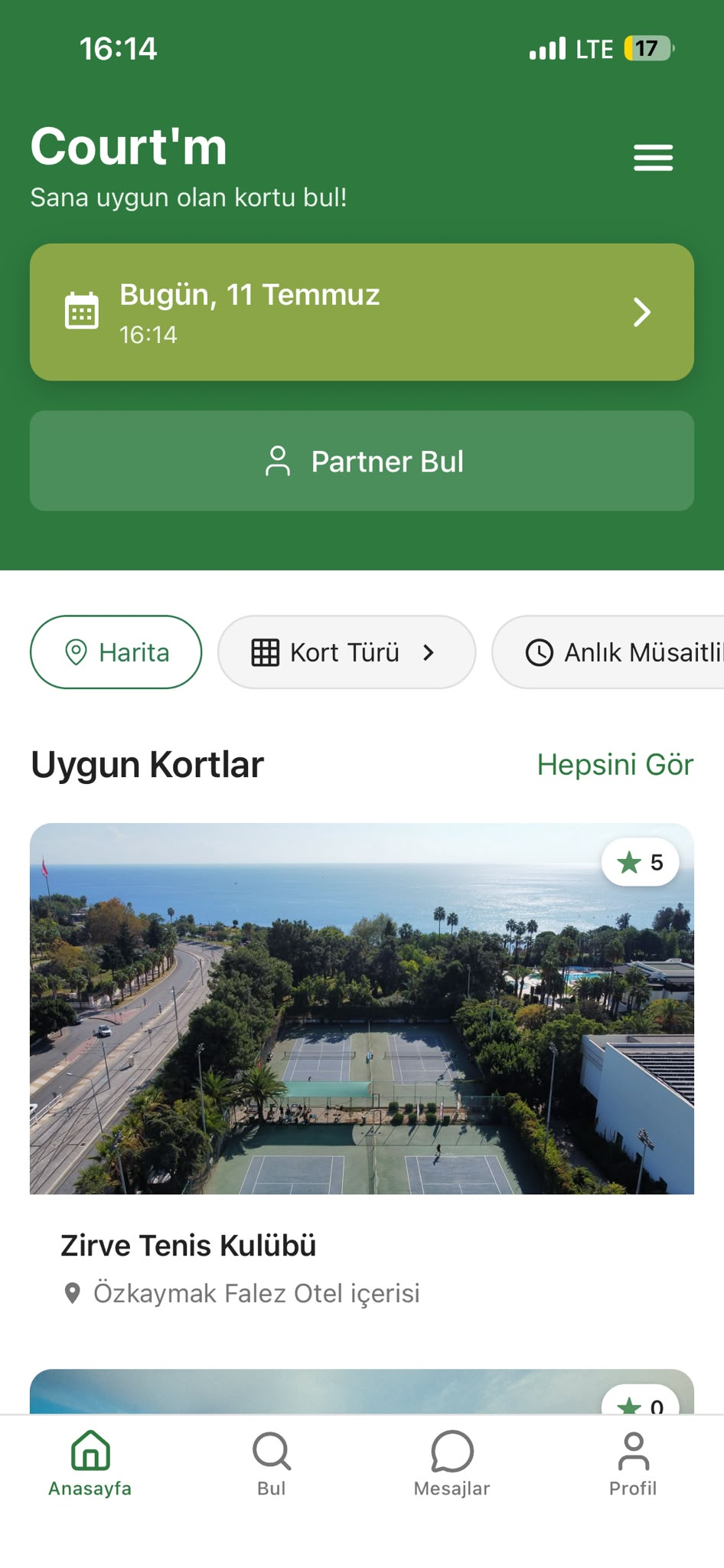 Court’m mobil uygulama ekranı